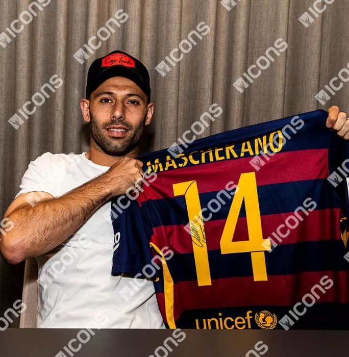 Javier Mascherano Official FC Barcelona Back Signed And Framed 2015-16 Home Shirt