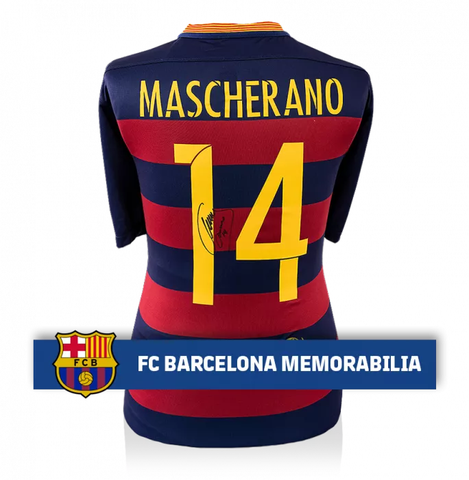 Javier Mascherano Official FC Barcelona Back Signed 2015-16 Home Shirt