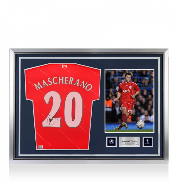 Javier Mascherano Official UEFA Champions League Back Signed and Hero Framed Liverpool 2021-22 Home Shirt with Fan Style Numbers