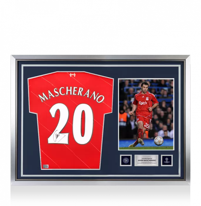 Javier Mascherano Official UEFA Champions League Back Signed and Hero Framed Liverpool FC 2021-22 Home Shirt with Fan Style Numbers