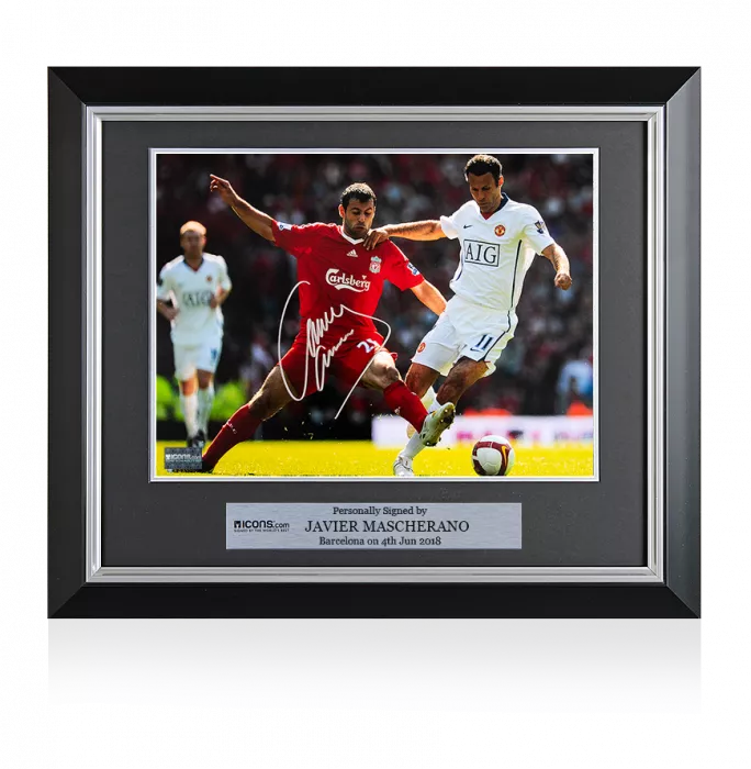 Javier Mascherano Signed and Framed Liverpool Photo: Tackle On Ryan Giggs
