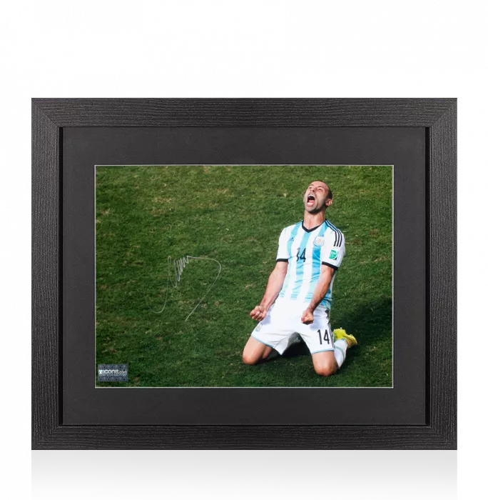 Javier Mascherano Signed Argentina Photo In Black Wooden Frame: 2014 FIFA World Cup Victory vs Belgium