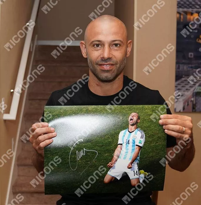 Javier Mascherano Signed Argentina Photo In Premium Photo Frame: 2014 FIFA World Cup Victory Vs Belgium