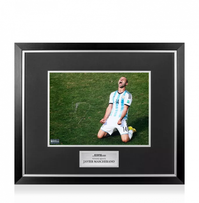 Javier Mascherano Signed Argentina Photo In Premium Photo Frame: 2014 FIFA World Cup Victory vs Belgium
