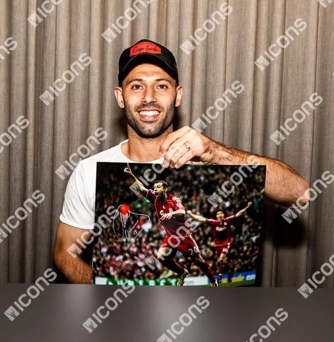 Javier Mascherano Signed Liverpool Photo In Black Wooden Frame: Anfield Goal