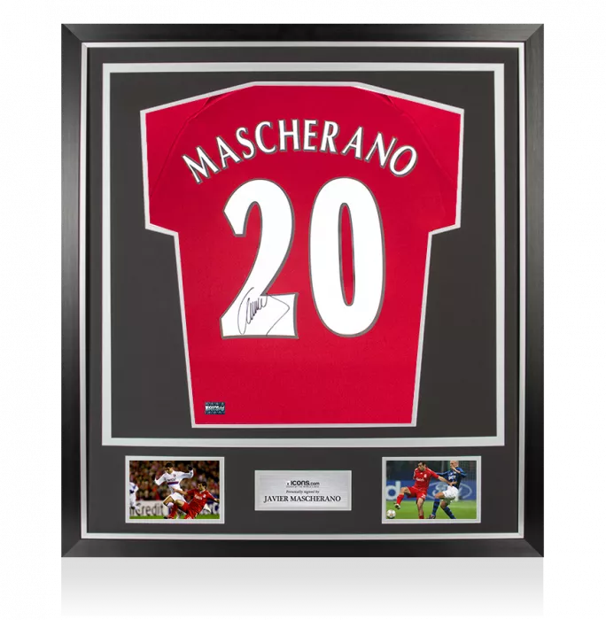 Javier Mascherano Signed Modern Liverpool FC Home Shirt with Fan Style Numbers In Classic Frame
