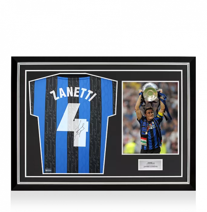 Javier Zanetti Back Signed Internazionale 1997-98 Home Shirt In Hero Frame: Option 1