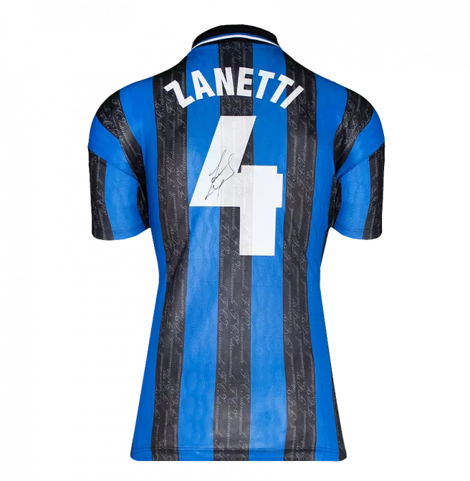 Javier Zanetti Back Signed Internazionale 1997-98 Home Shirt With Fan Style Number In Classic Frame