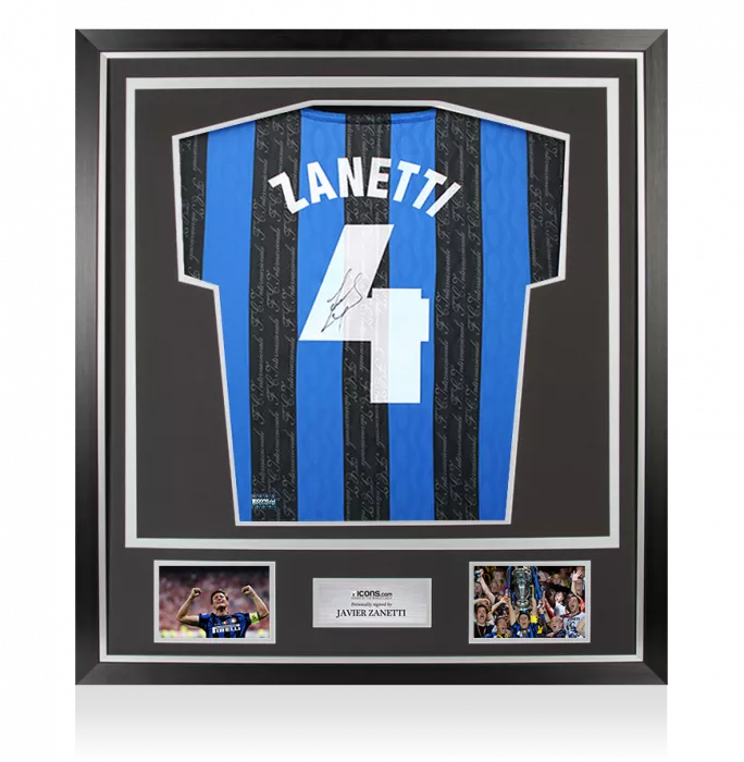 Javier Zanetti Back Signed Internazionale 1997-98 Home Shirt With Fan Style Number In Classic Frame