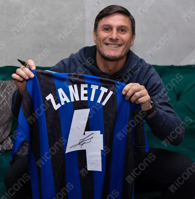 Javier Zanetti Back Signed Internazionale 1997-98 Home Shirt With Fan Style Numbers