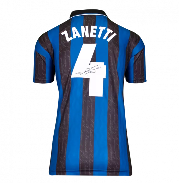 Javier Zanetti Back Signed Internazionale 1997-98 Home Shirt With Fan Style Numbers