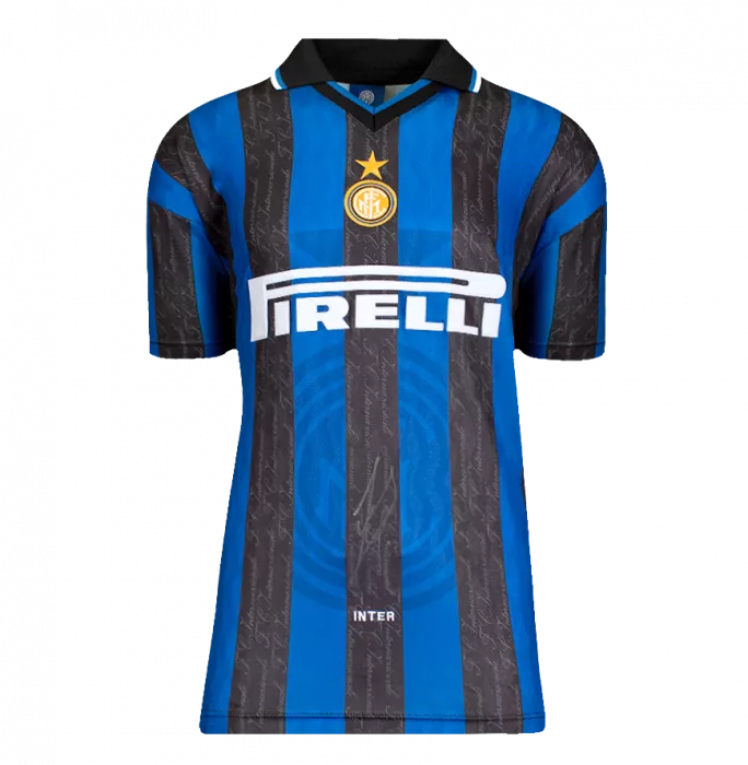 Javier Zanetti Front Signed Internazionale 1997-98 Home Shirt In Hero Frame: Option 1