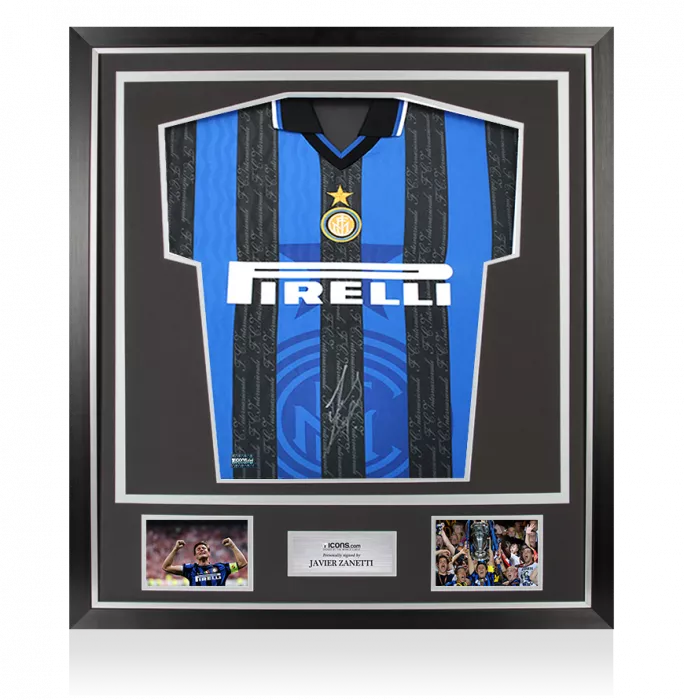 Javier Zanetti Front Signed Internazionale 1997-98 Home Shirt In Classic Frame