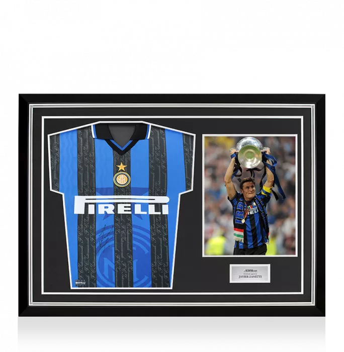 Javier Zanetti Front Signed Internazionale 1997-98 Home Shirt In Hero Frame: Option 1