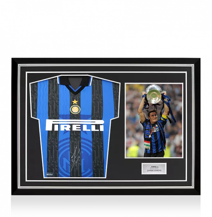 Javier Zanetti Front Signed Internazionale 1997-98 Home Shirt In Hero Frame: Option 1