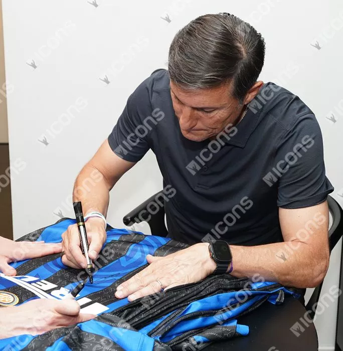 Javier Zanetti Front Signed Internazionale 1998 Home Shirt In Hero Frame: Option 1