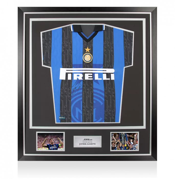 Javier Zanetti Front Signed Internazionale 1998 Home Shirt In Classic Frame