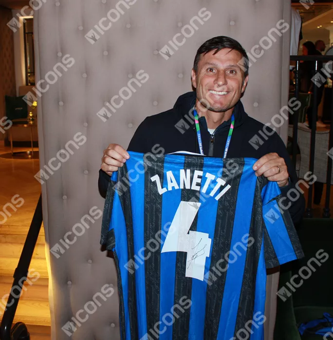Javier Zanetti Official UEFA Champions League Back Signed And Framed Internazionale 1997-98 Home Shirt