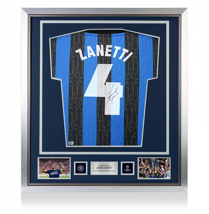 Javier Zanetti Official UEFA Champions League Back Signed And Framed Internazionale 1997-98 Home Shirt