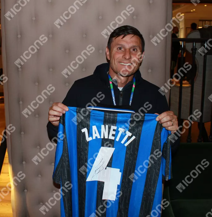 Javier Zanetti Official UEFA Champions League Back Signed And Framed Internazionale 1997-98 Home Shirt With Fan Style Number