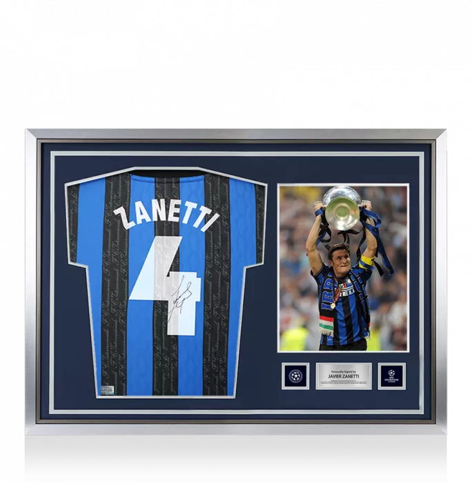 Javier Zanetti Official UEFA Champions League Back Signed and Hero Framed Internazionale 1997-98 Home Shirt