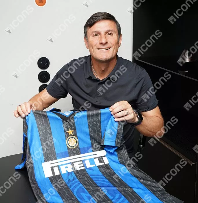 Javier Zanetti Official UEFA Champions League Front Signed And Hero Framed Internazionale 1998 Home Shirt
