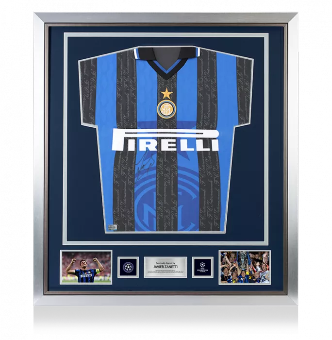 Javier Zanetti Official UEFA Champions League Front Signed and Framed Internazionale 1998 Home Shirt