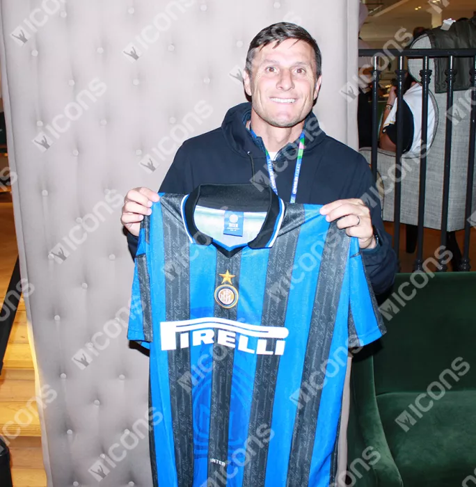 Javier Zanetti Official UEFA Champions League Front Signed And Hero Framed Internazionale 1997-98 Home Shirt