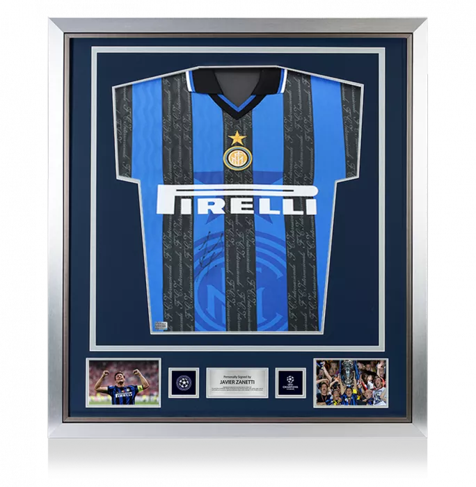 Javier Zanetti Official UEFA Champions League Front Signed and Framed Internazionale 1997-98 Home Shirt