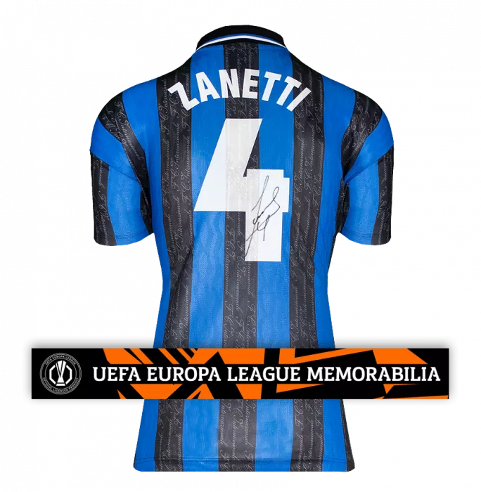 Javier Zanetti Official UEFA Europa League Back Signed Internazionale 1997-98 Home Shirt