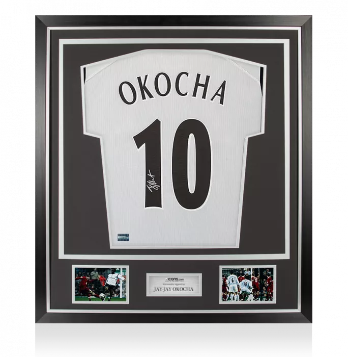 Jay-Jay Okocha Back Signed Bolton Wanderers 2001-03 Home Shirt In Classic Frame