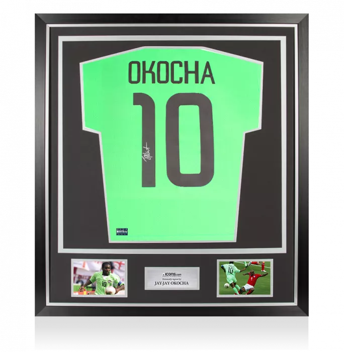 Jay-Jay Okocha Back Signed Modern Nigeria Home Shirt In Classic Frame
