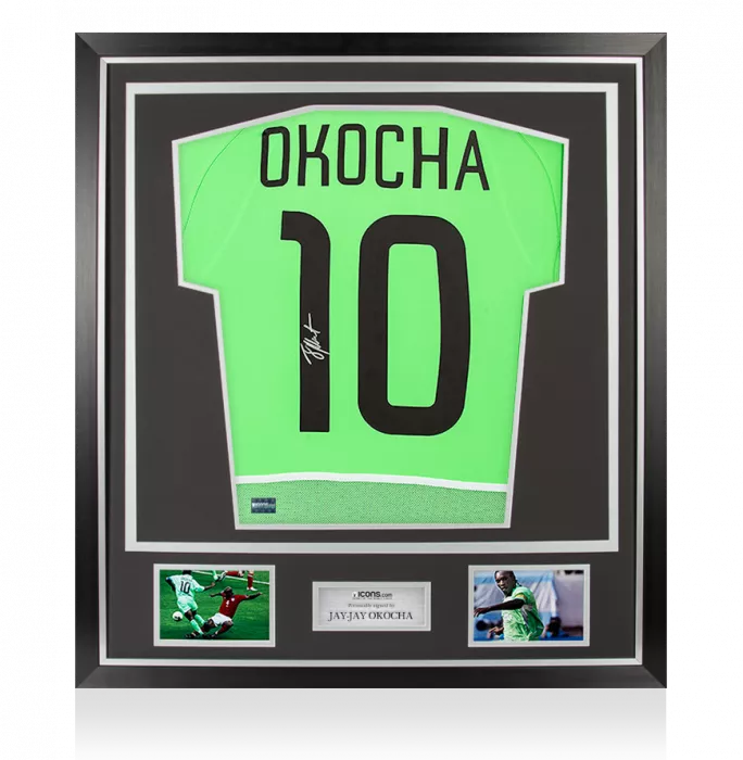 Jay-Jay Okocha Back Signed Nigeria 2002 Home Shirt In Classic Frame