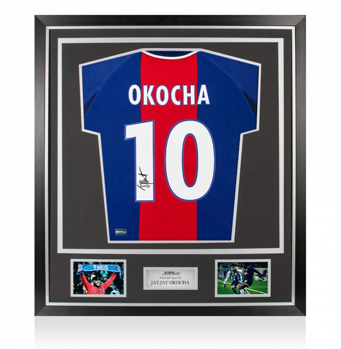 Jay-Jay Okocha Back Signed Paris Saint-Germain 2000-01 Home Shirt In Classic Frame