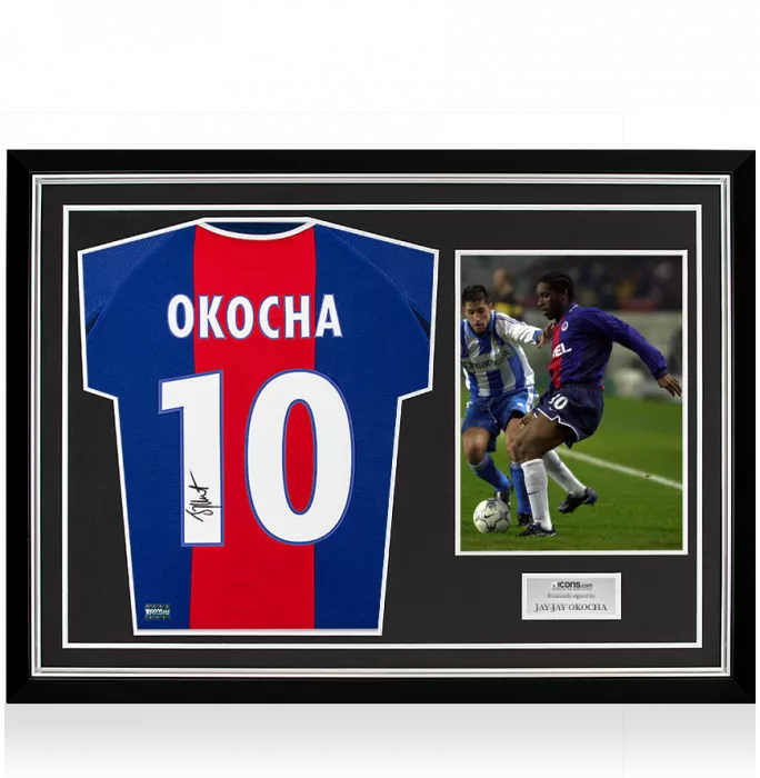 Jay-Jay Okocha Back Signed Paris Saint-Germain 2000-01 Home Shirt In Hero Frame: Option 1