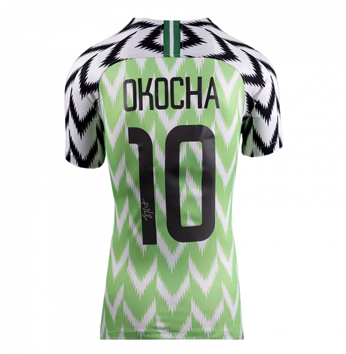 Jay-Jay Okocha Official FIFA World Cup™ Back Signed And Hero Framed Nigeria 2018 Home Shirt