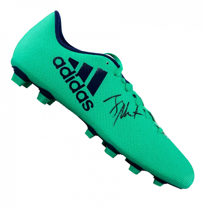 Jay-Jay Okocha Signed Aqua Adidas X 17.4 Boot In Acrylic Case