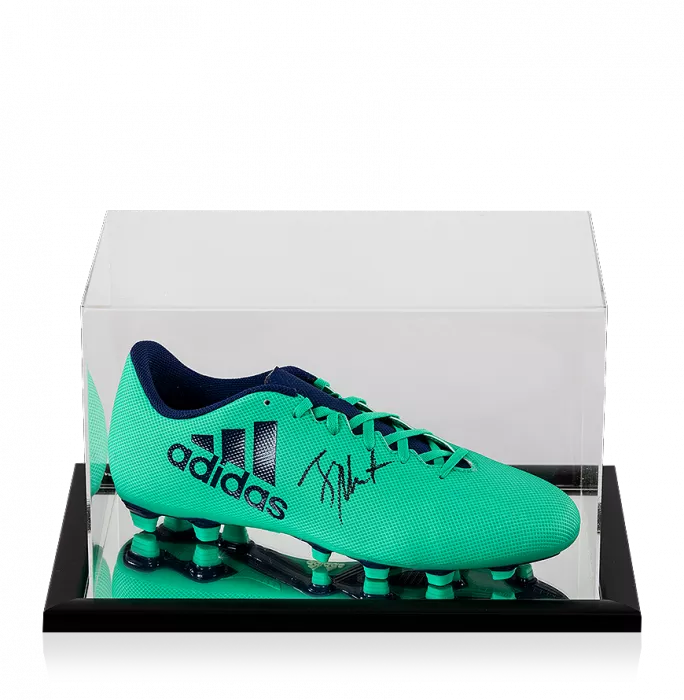 Jay-Jay Okocha Signed Aqua Adidas X 17.4 Boot In Acrylic Case