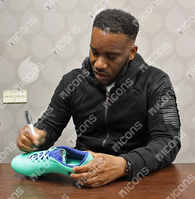Jay-Jay Okocha Signed Aqua Adidas X 17.4 Boot In Bubble Frame: Option 1
