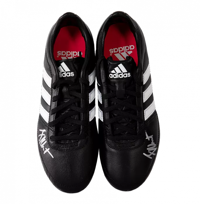 Jay-Jay Okocha Signed Black Retro Adidas Boot In Acrylic Case