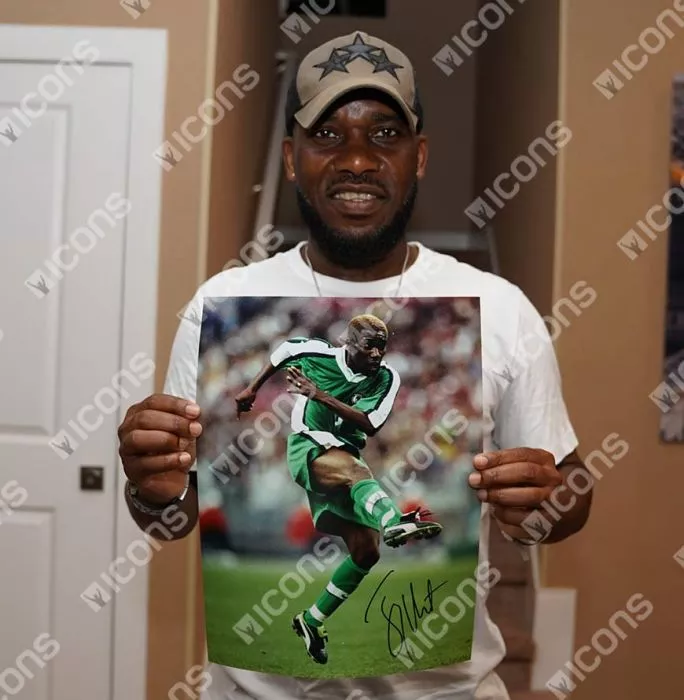 Jay-Jay Okocha Signed Nigeria Photo In Black Wooden Frame