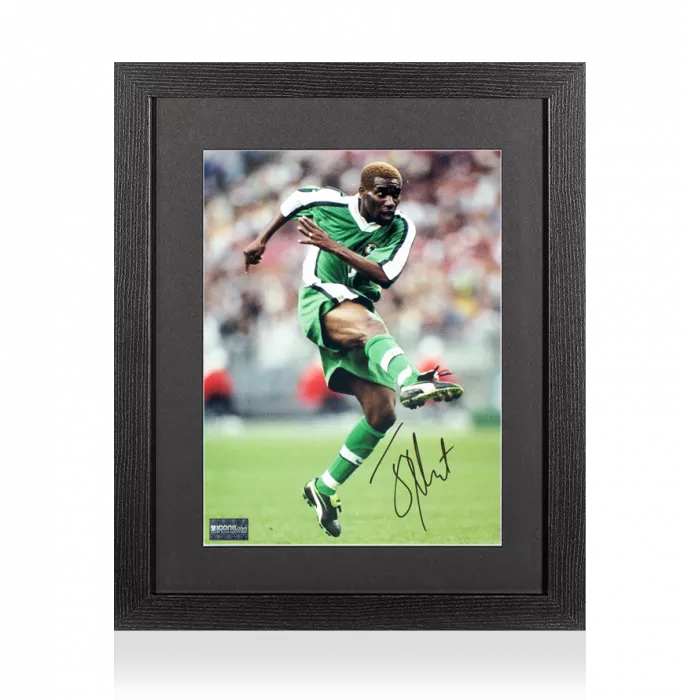 Jay-Jay Okocha Signed Nigeria Photo In Black Wooden Frame