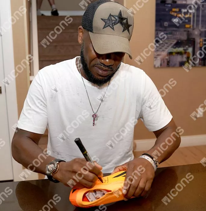 Jay-Jay Okocha Signed Orange Adidas Boot In Deluxe Packaging