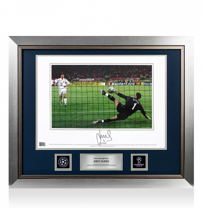 Jerzy Dudek Official UEFA Champions League Signed And Framed Liverpool Photo: 2005 UEFA Champions League Final Save