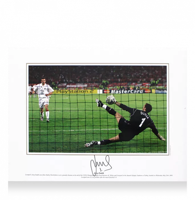 Jerzy Dudek Signed Liverpool Photo In Black Wooden Frame: 2005 UEFA Champions League Final Save