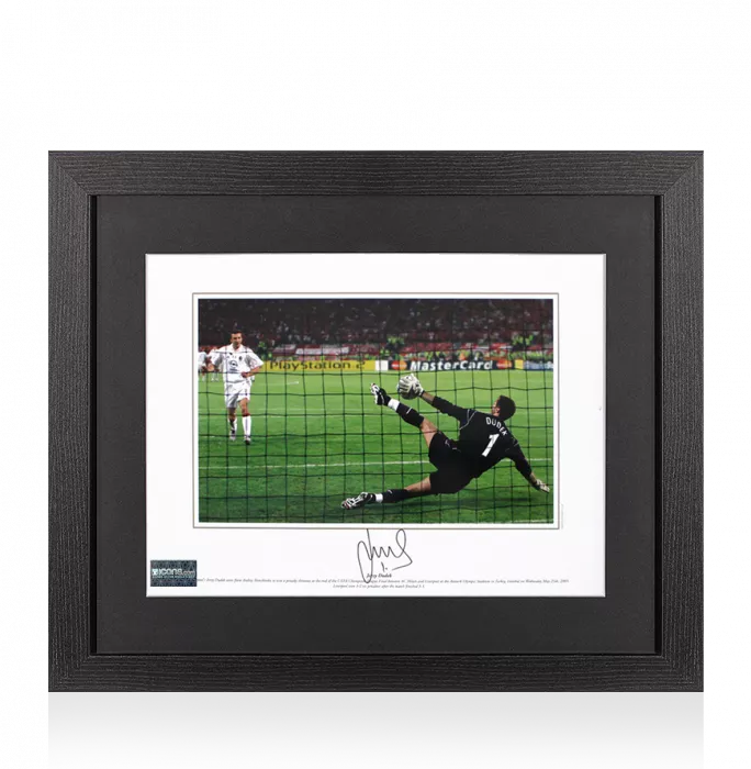 Jerzy Dudek Signed Liverpool Photo In Black Wooden Frame: 2005 UEFA Champions League Final Save