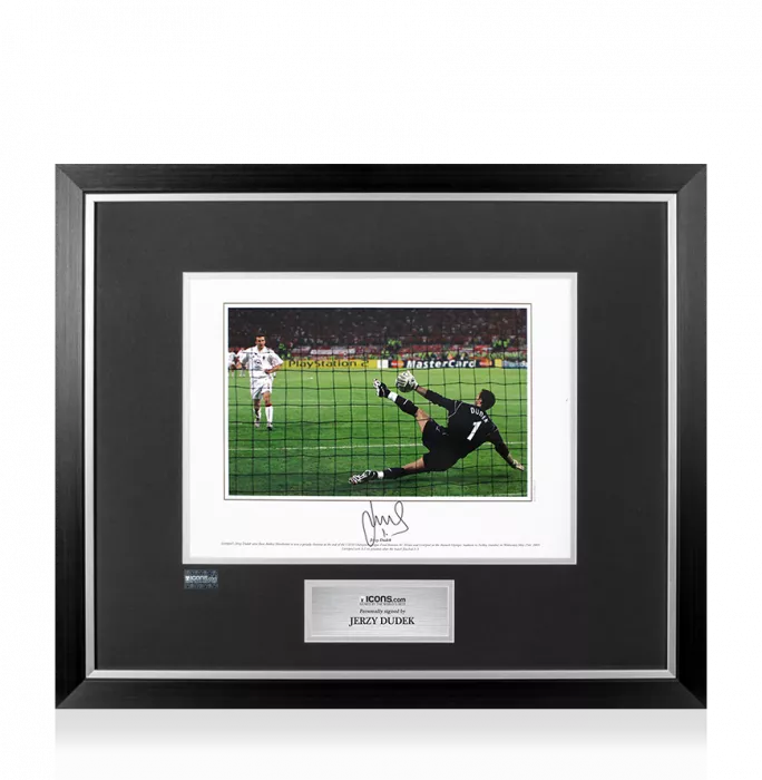 Jerzy Dudek Signed Liverpool Photo In Premium Photo Frame: 2005 UEFA Champions League Final Save