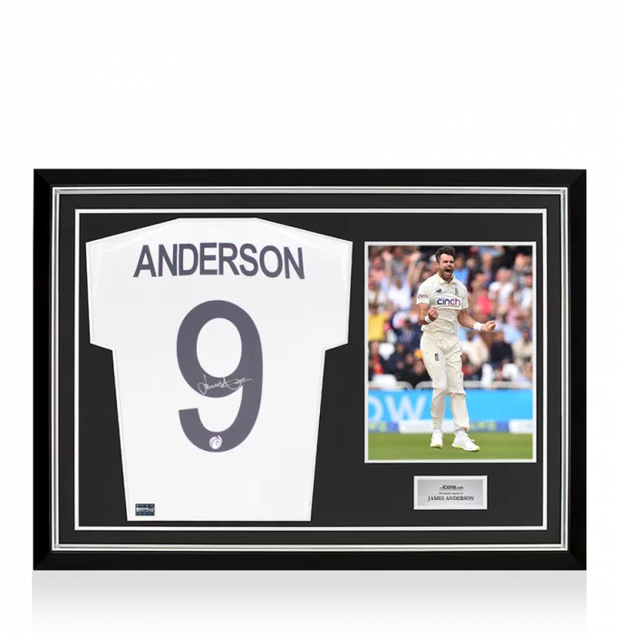 Jimmy Anderson Signed England Cricket Shirt In Hero Frame: Option 1
