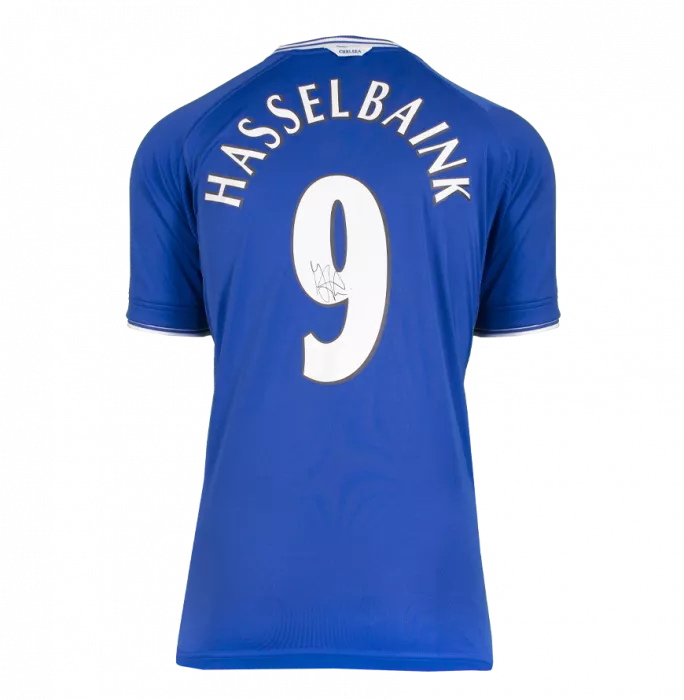 Jimmy Floyd Hasselbaink Back Signed Chelsea 1999-01 Home Shirt With Fan Style Numbers In Classic Frame