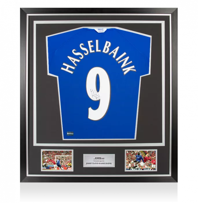 Jimmy Floyd Hasselbaink Back Signed Chelsea 1999-01 Home Shirt With Fan Style Numbers In Classic Frame